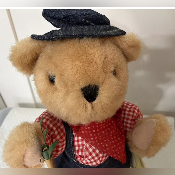 Rare Farmer Teddy Bear With Stand Christmas Treasures Collection 1995 Plush 14” - Picture 5 of 11
